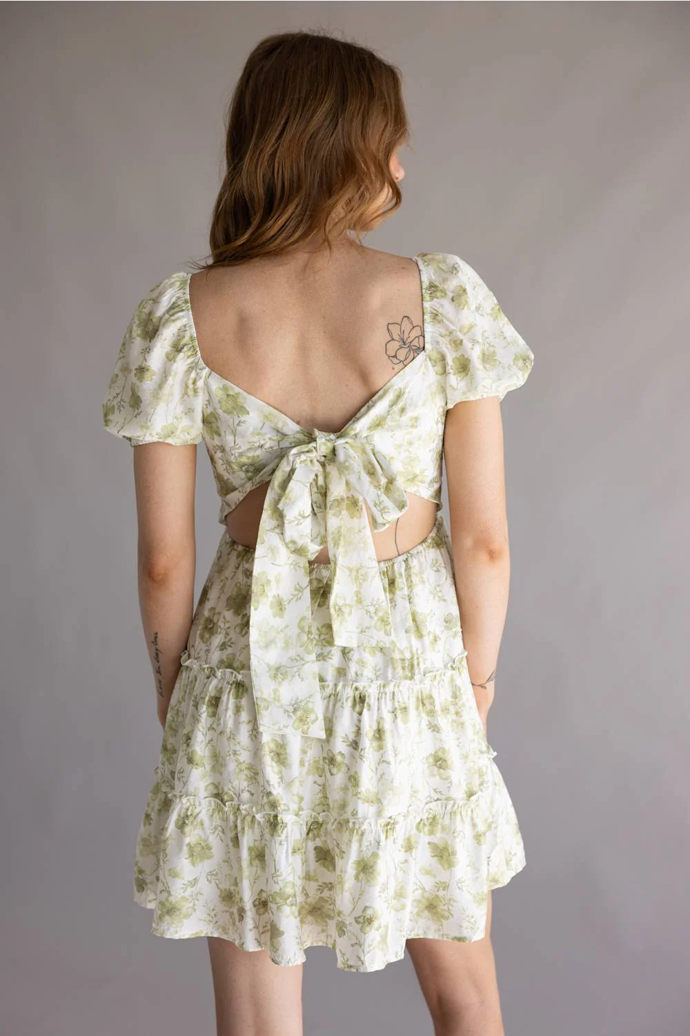 Tiered Floral Back Tie Dress for Women in Sage | TB8818-SAGE - Image 3