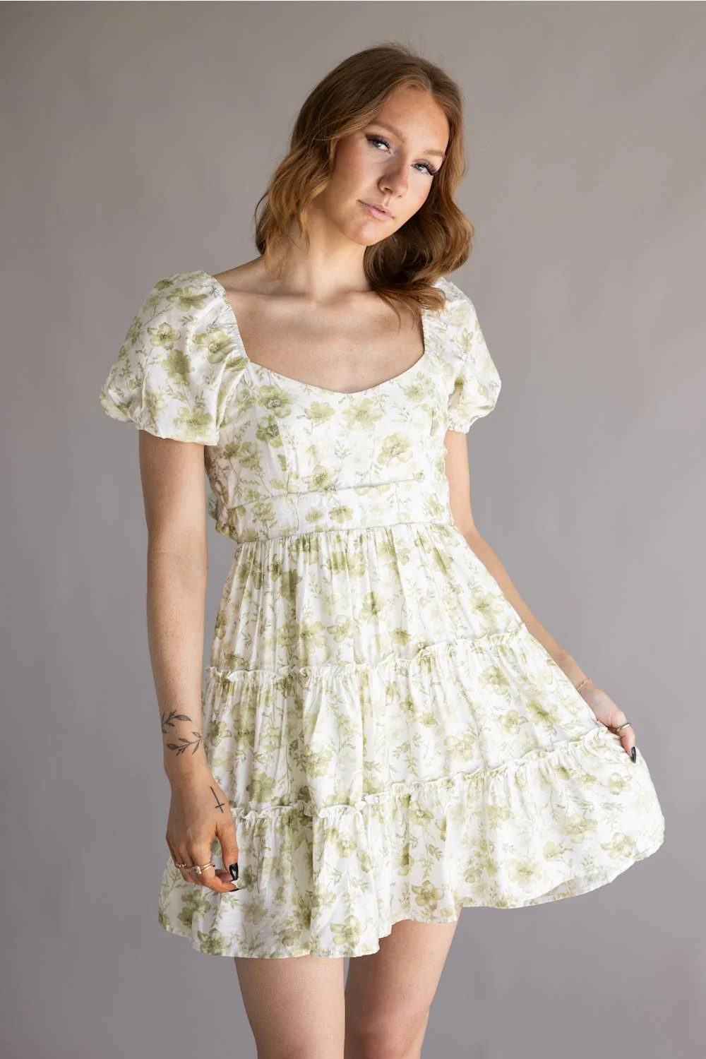 Tiered Floral Back Tie Dress for Women in Sage | TB8818-SAGE - Image 4