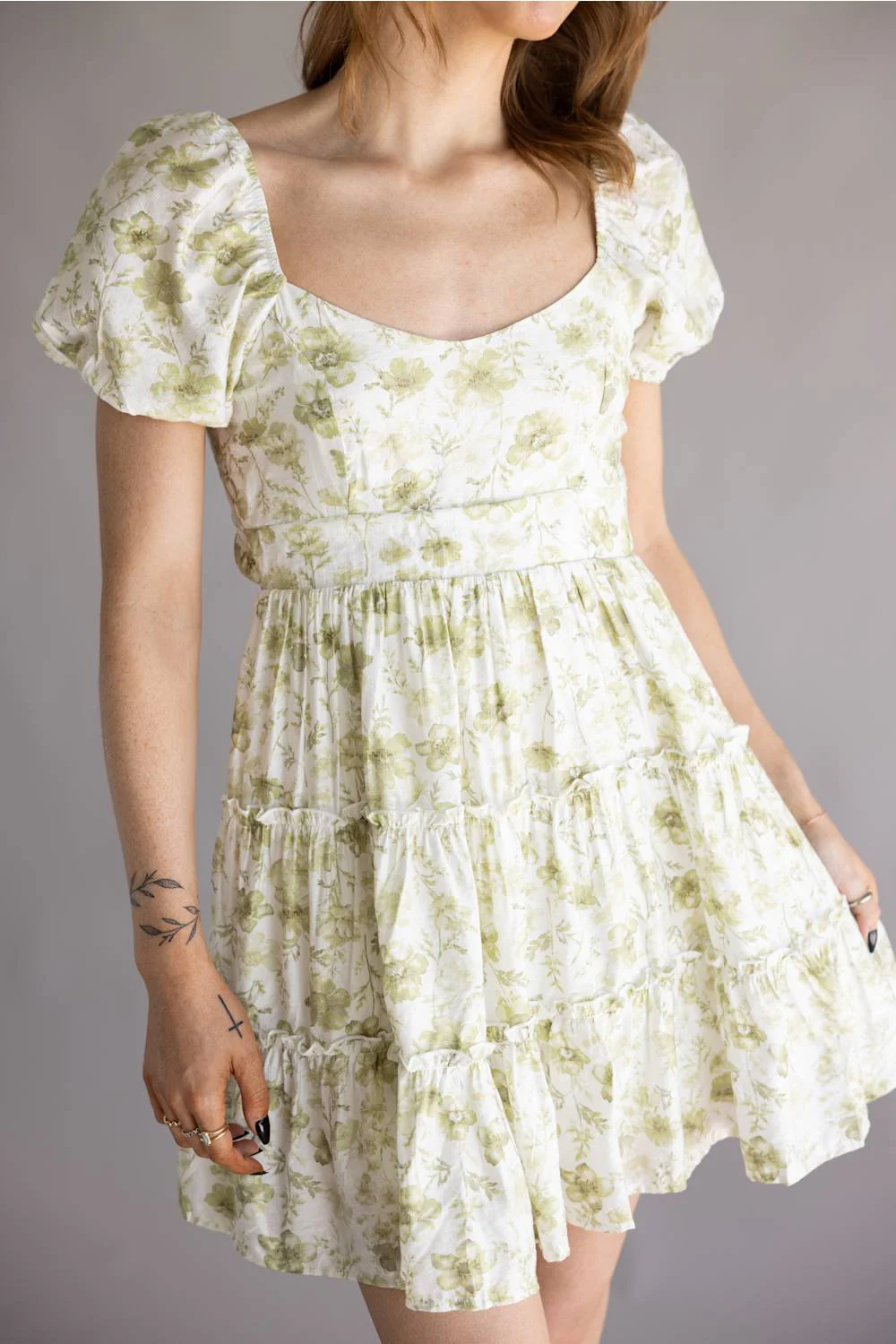 Tiered Floral Back Tie Dress for Women in Sage | TB8818-SAGE - Image 5