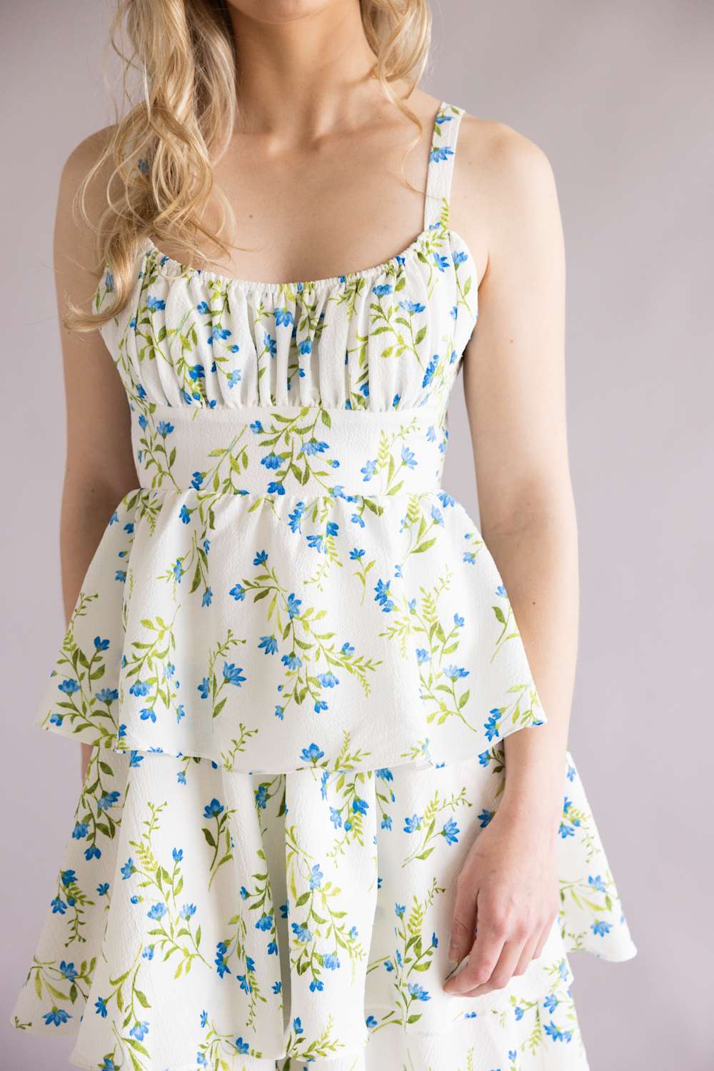 Tiered Tie Back Floral Maxi Dress for Women in White/Blue | CR2885-BLUEMULTI - Image 4