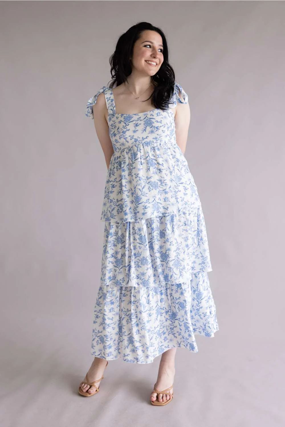 Tiered Floral Maxi Dress for Women in Blue | TB8814-BLUEMULTI - Image 2