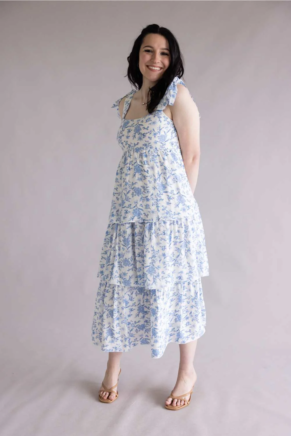 Tiered Floral Maxi Dress for Women in Blue | TB8814-BLUEMULTI - Image 3