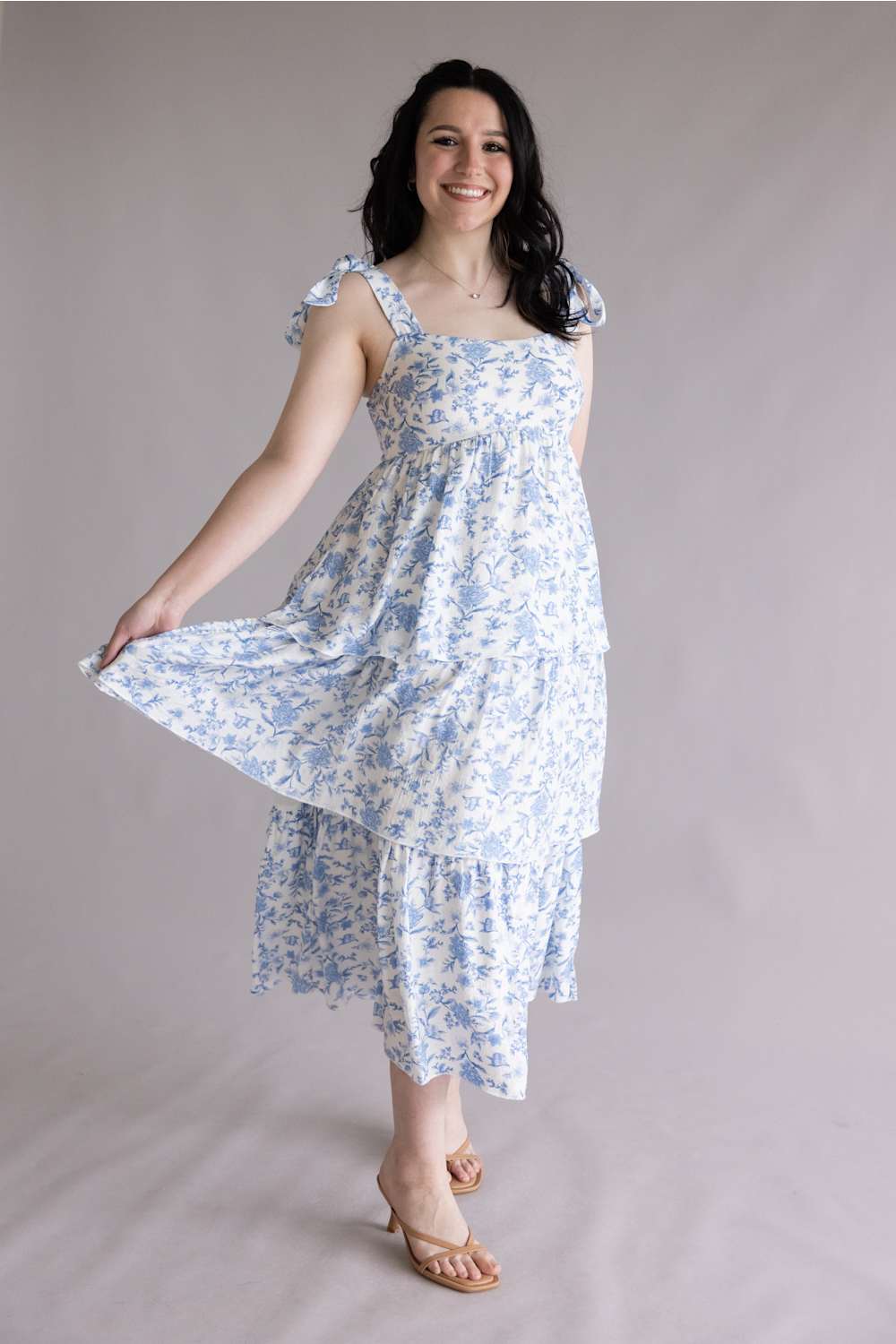 Tiered Floral Maxi Dress for Women in Blue | TB8814-BLUEMULTI - Image 4