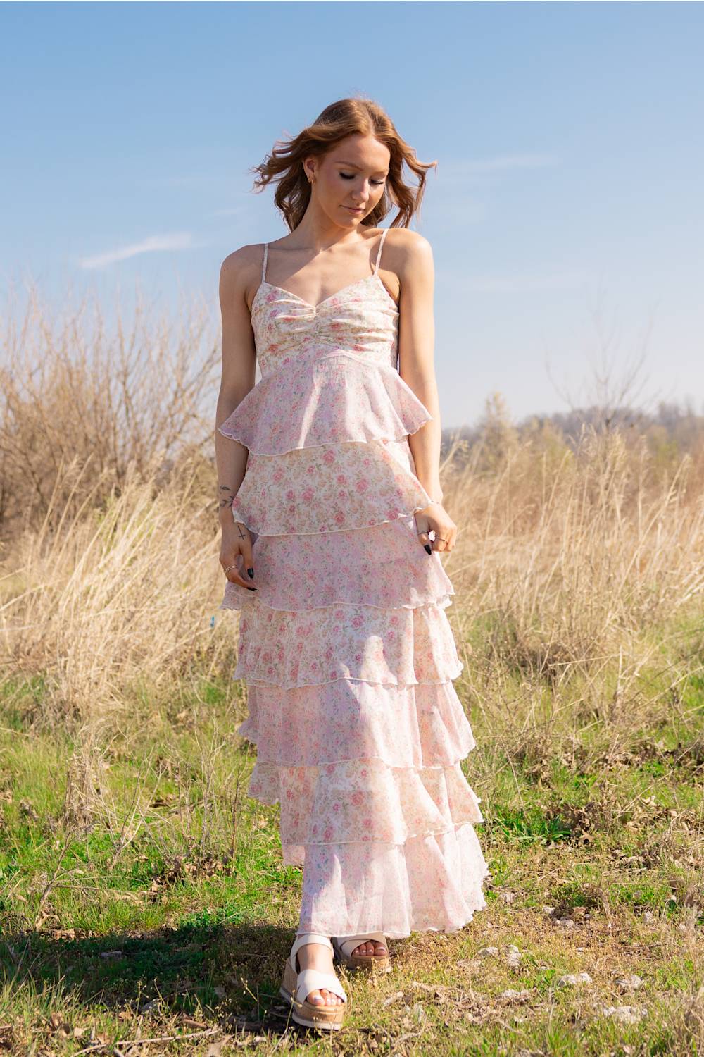 Tiered Floral Ruffle Maxi Dress for Women - Image 3