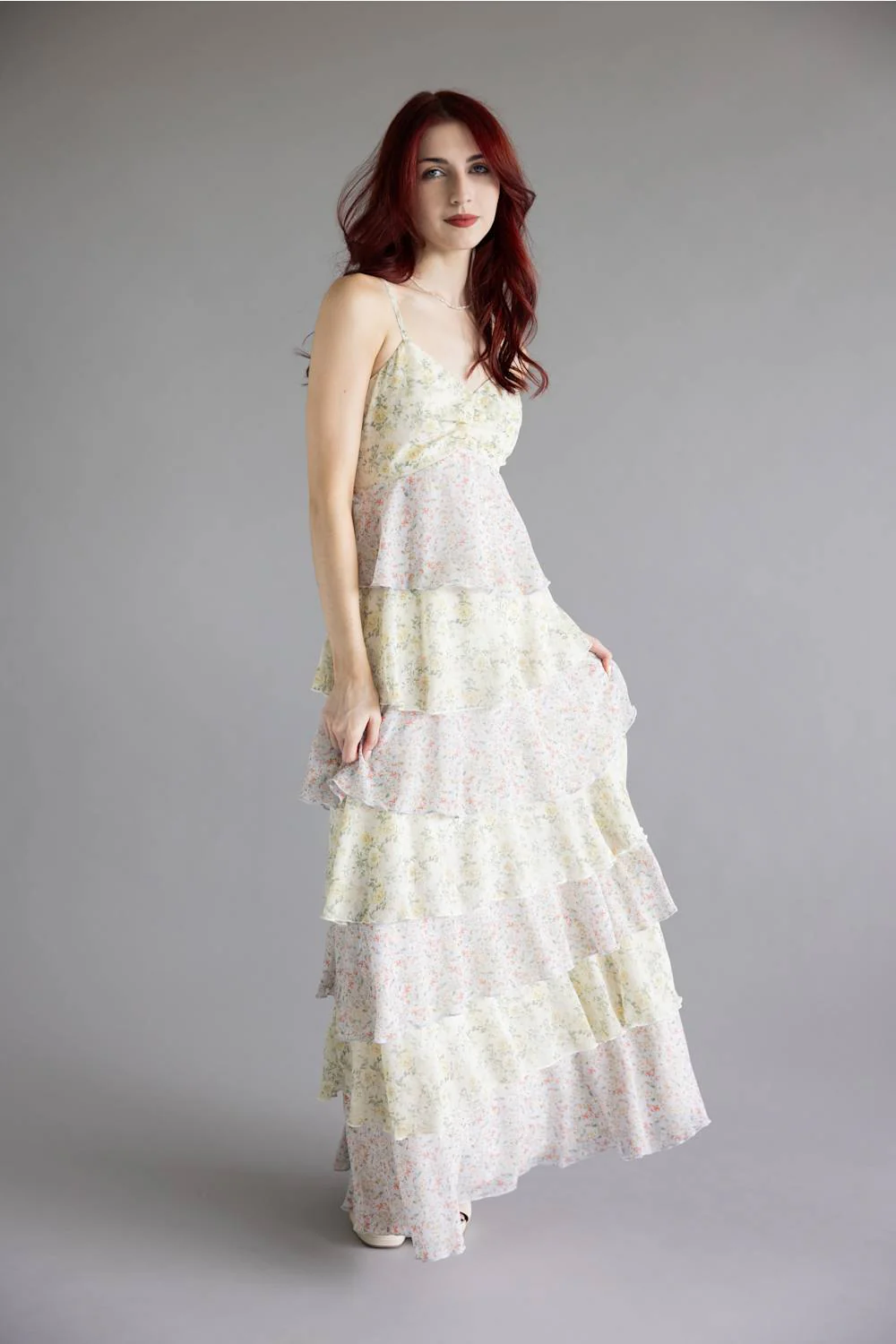 Tiered Floral Ruffle Maxi Dress for Women in Green Multi | A2207DG-GREENMULTI - Image 2