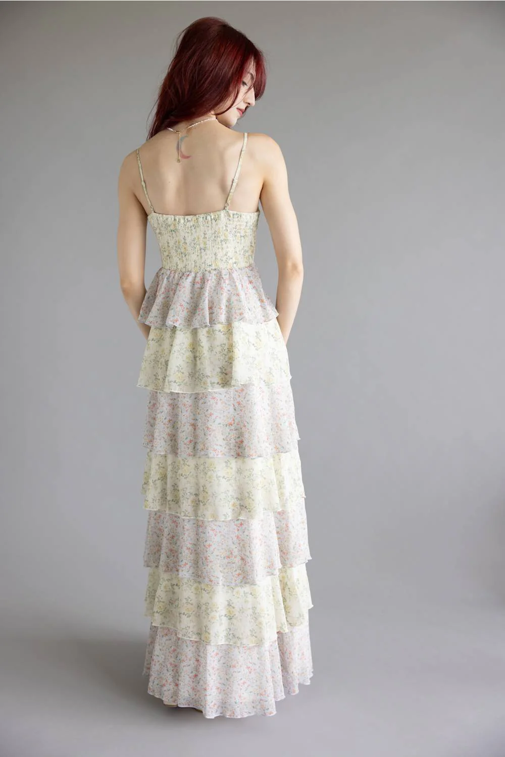 Tiered Floral Ruffle Maxi Dress for Women in Green Multi | A2207DG-GREENMULTI - Image 4