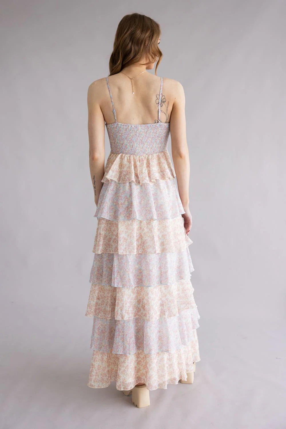 Tiered Floral Ruffle Maxi Dress for Women in Multi | A1050DG-PASTELMULTI - Image 5