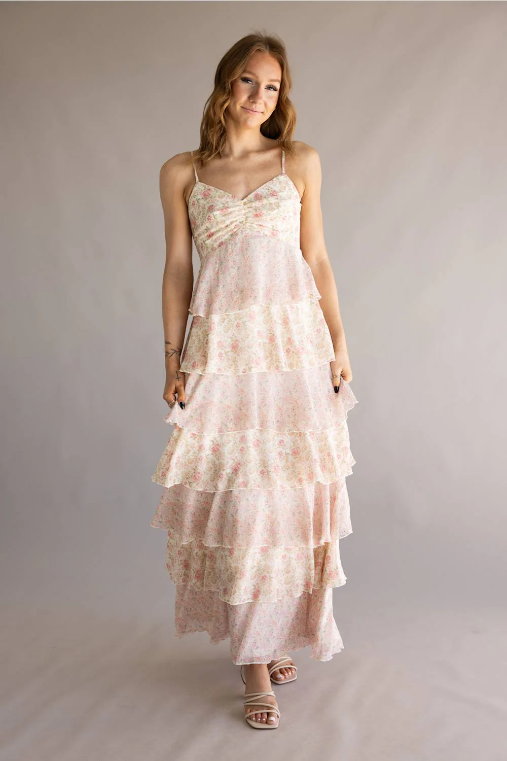Tiered Floral Ruffle Maxi Dress for Women in Pink Multi | A2207DG-PINKMULTI - Image 2