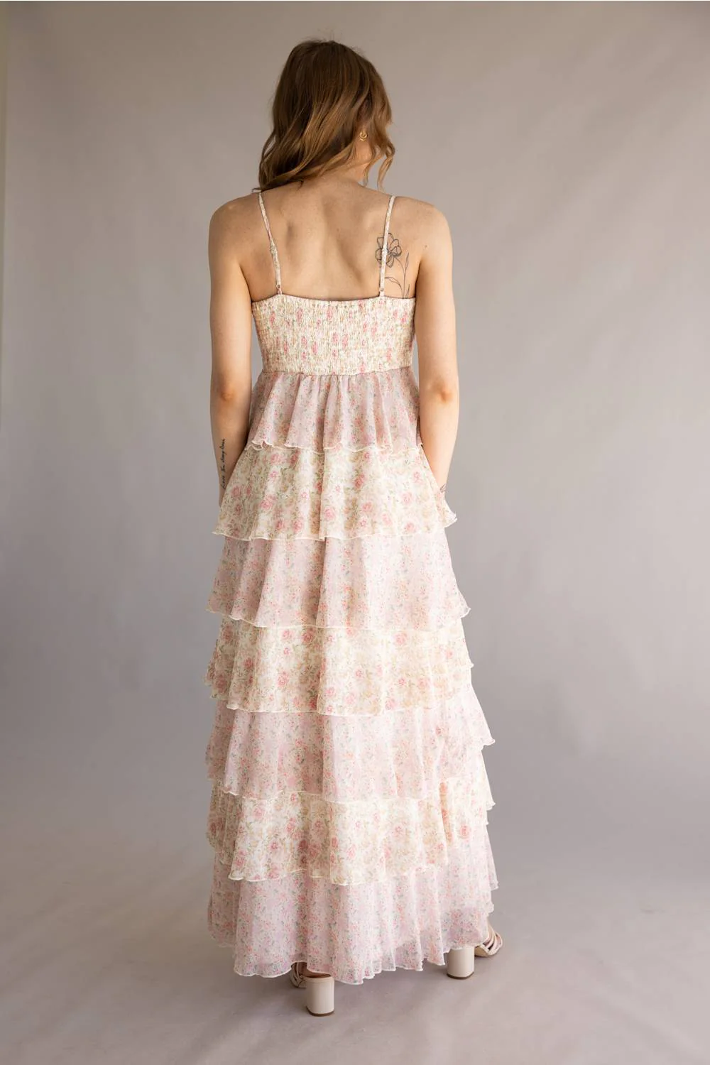 Tiered Floral Ruffle Maxi Dress for Women in Pink Multi | A2207DG-PINKMULTI - Image 3