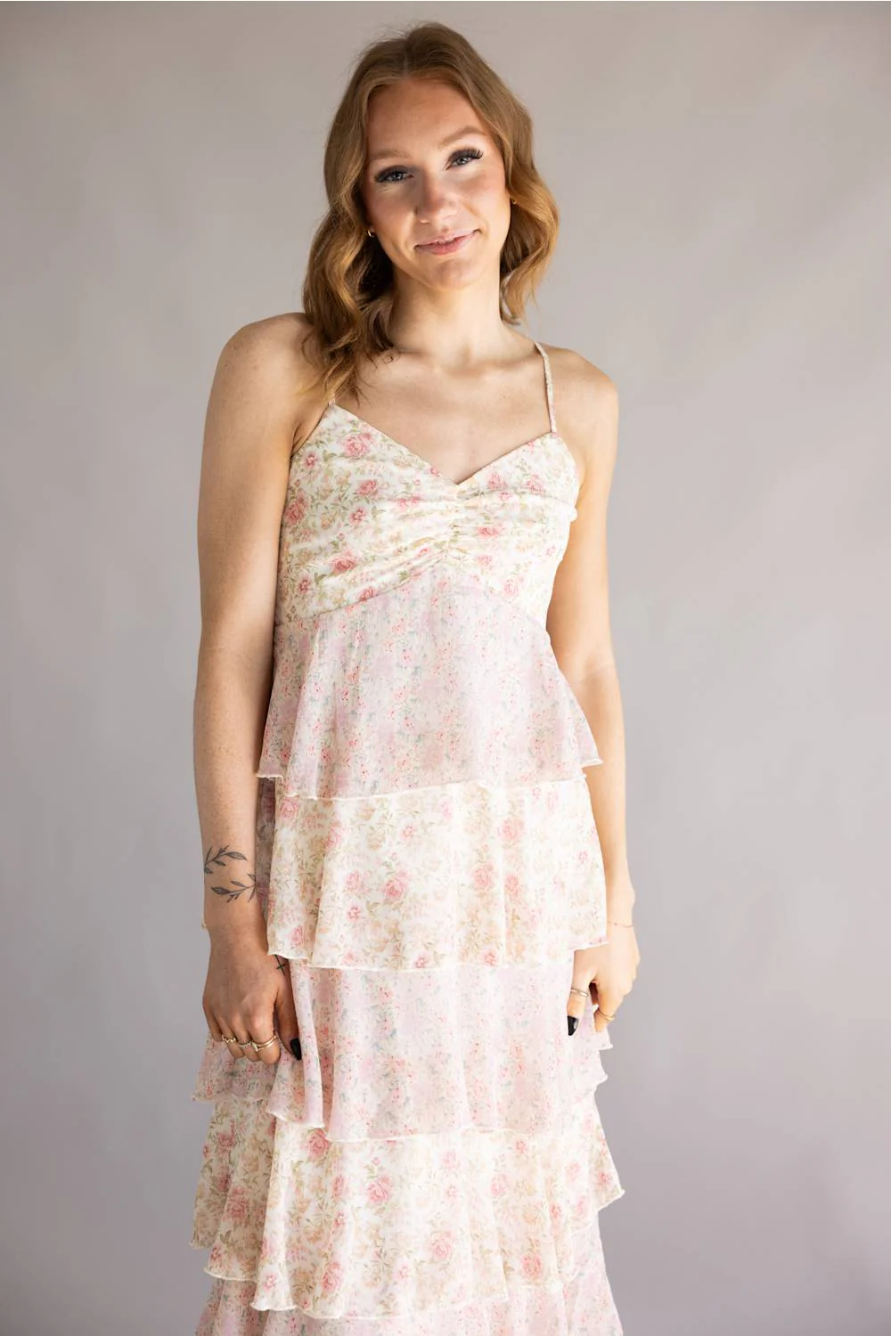 Tiered Floral Ruffle Maxi Dress for Women in Pink Multi | A2207DG-PINKMULTI - Image 4