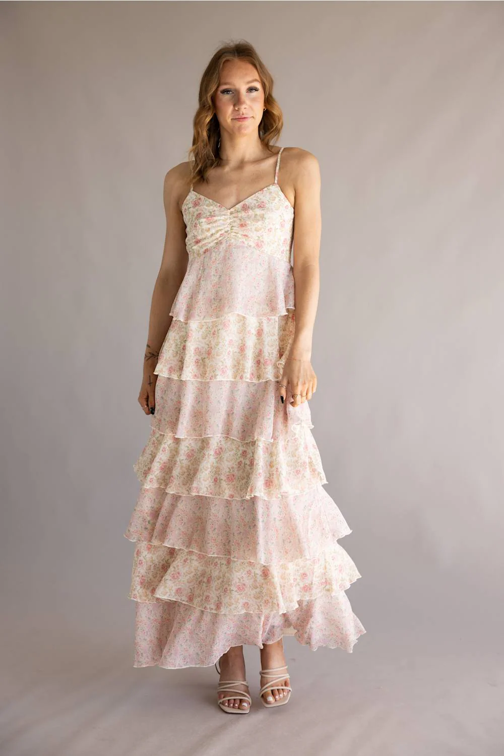 Tiered Floral Ruffle Maxi Dress for Women in Pink Multi | A2207DG-PINKMULTI - Image 5