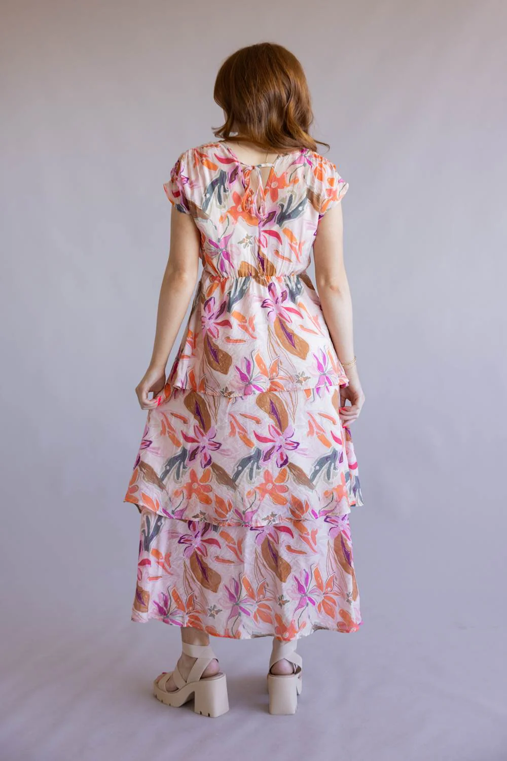 Tiered Floral V-Neck Midi Dress for Women in Pink | KD-1836-6-PNK - Image 2