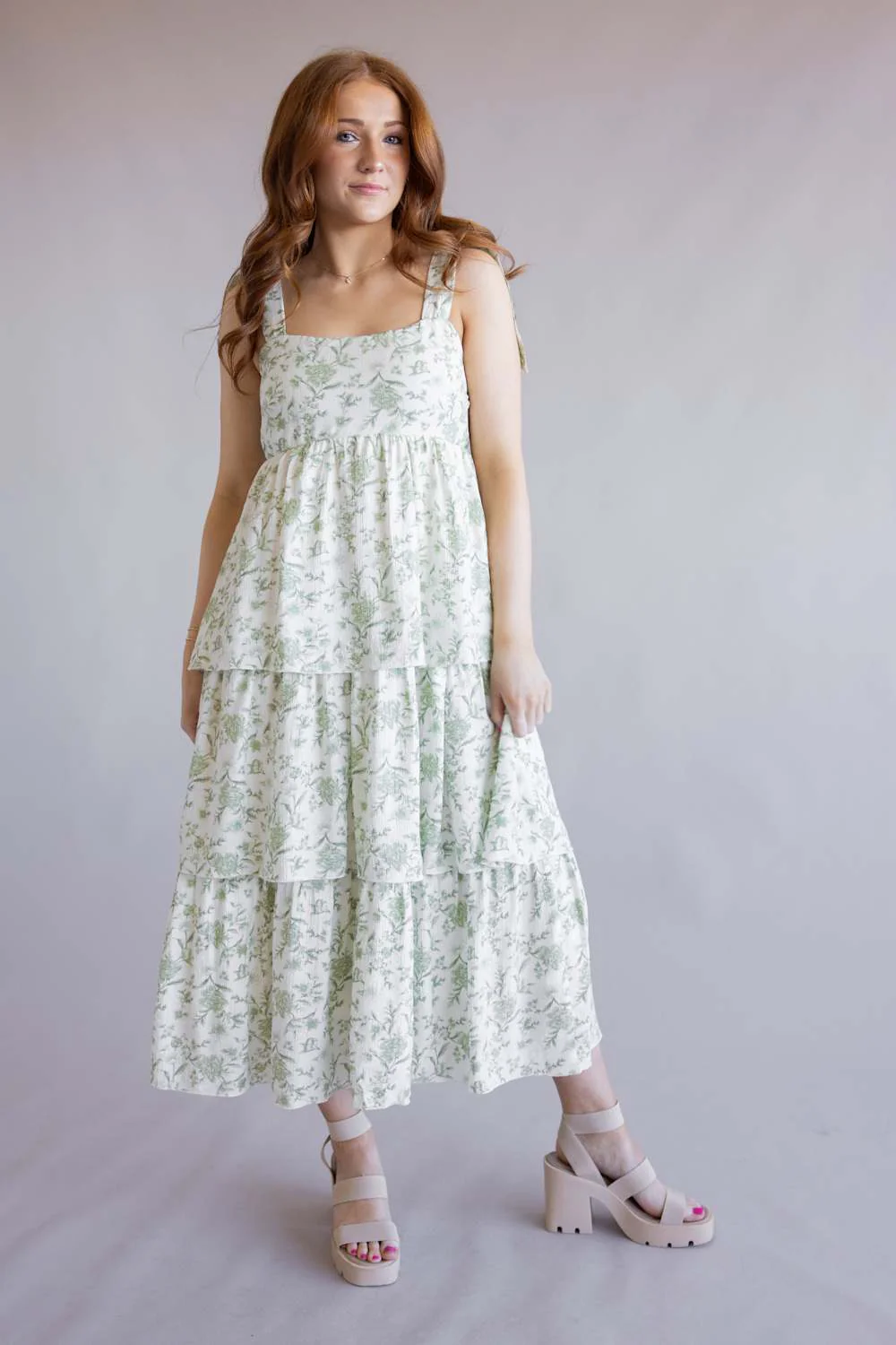 Tiered Floral Maxi Dress for Women in Sage | TB8814-SAGEMULTI - Image 2