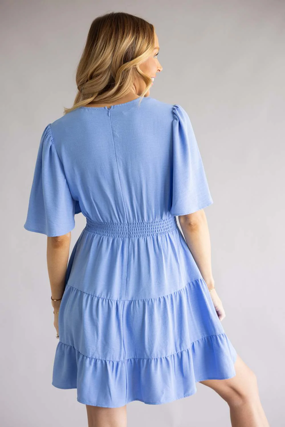 Tiered V-Neck Flyaway Dress for Women in Sky | R603424-SKY - Image 3
