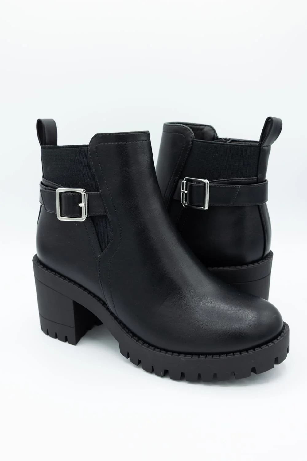 Top Moda Bianca Buckle Lug Booties for Women in Black | BIANCA87-BLACK - Image 2