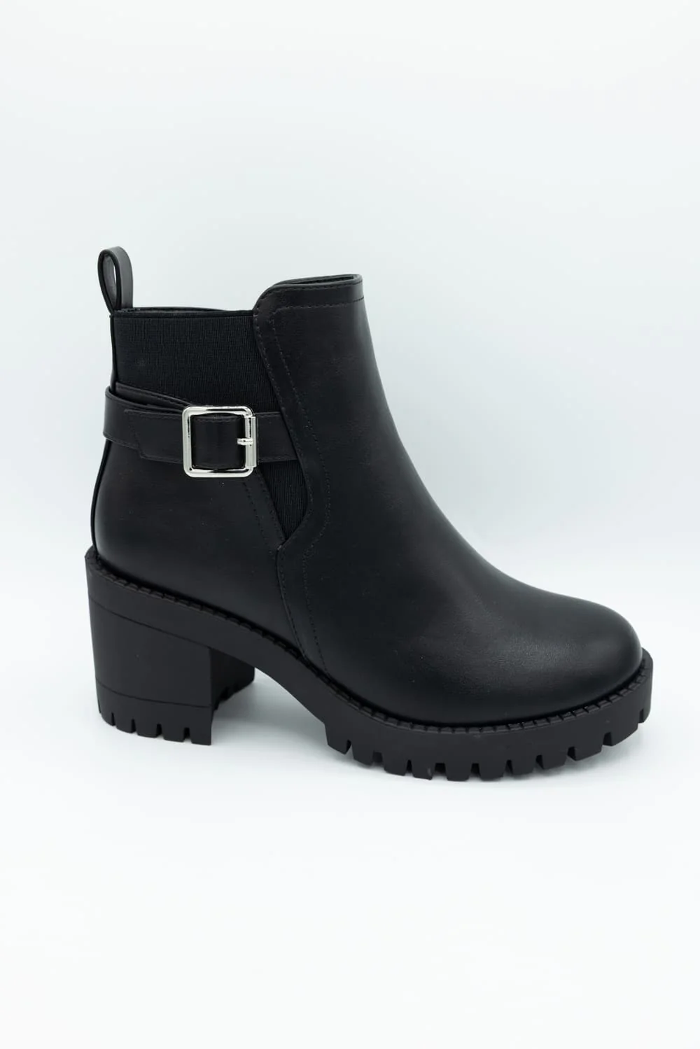 Top Moda Bianca Buckle Lug Booties for Women in Black | BIANCA87-BLACK - Image 3