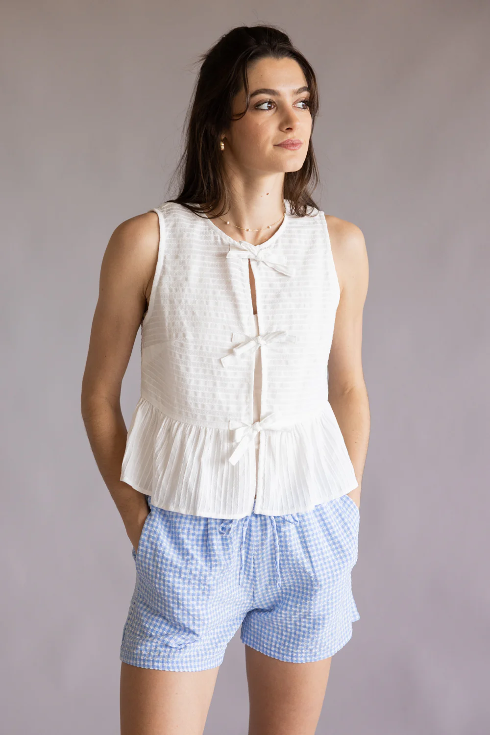 Triple Bow Tie Front Top for Women in White | PT50142-GL-WHITE - Image 3
