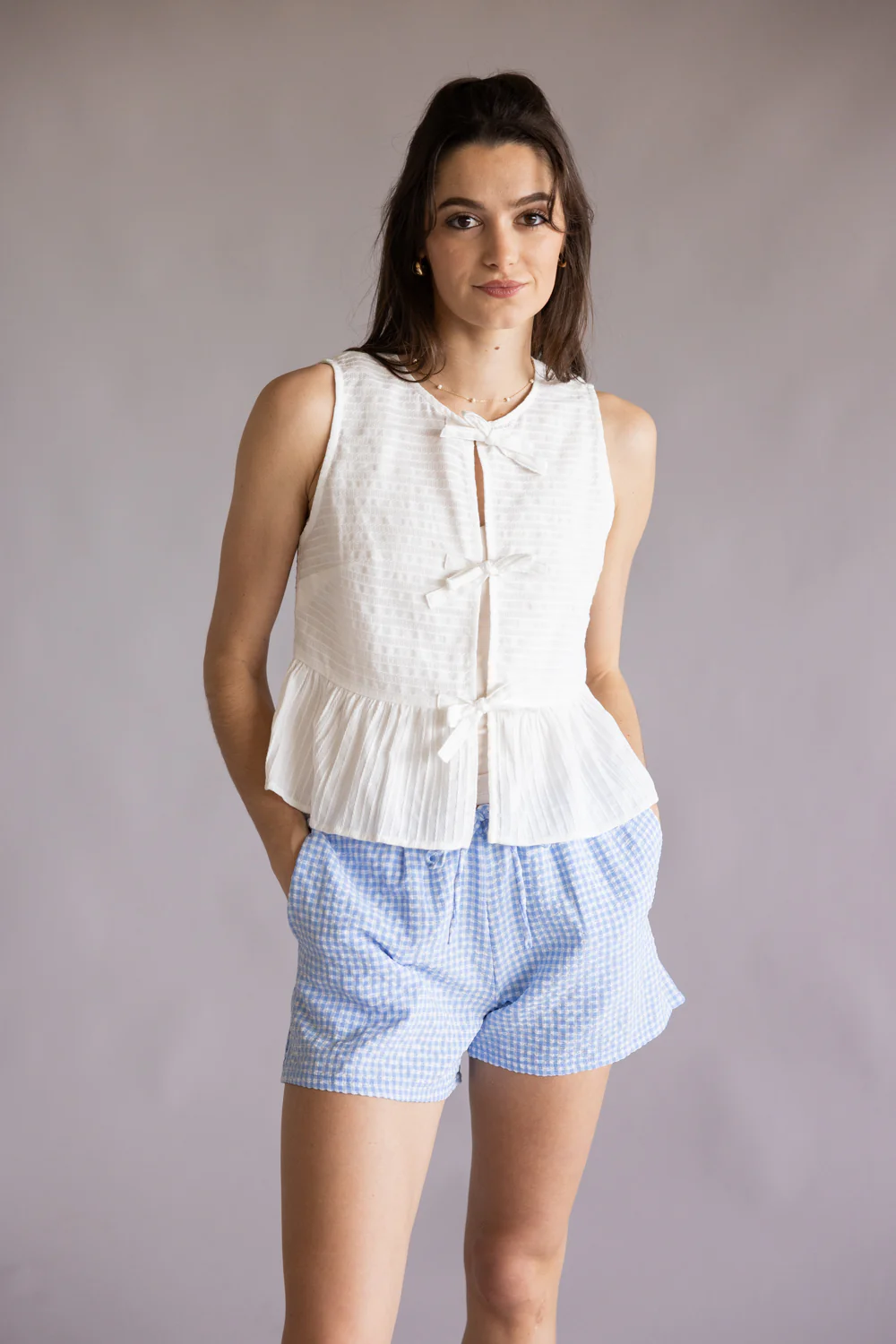 Triple Bow Tie Front Top for Women in White | PT50142-GL-WHITE - Image 4