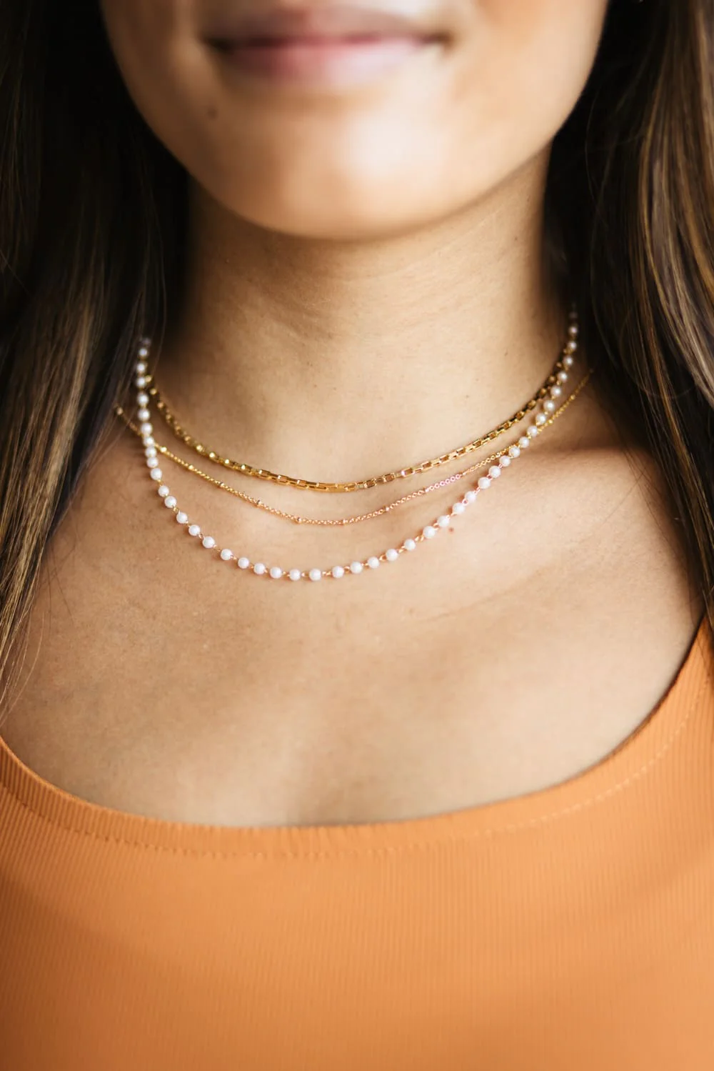 Triple Pearl Necklace in Gold | N7943G - Image 3