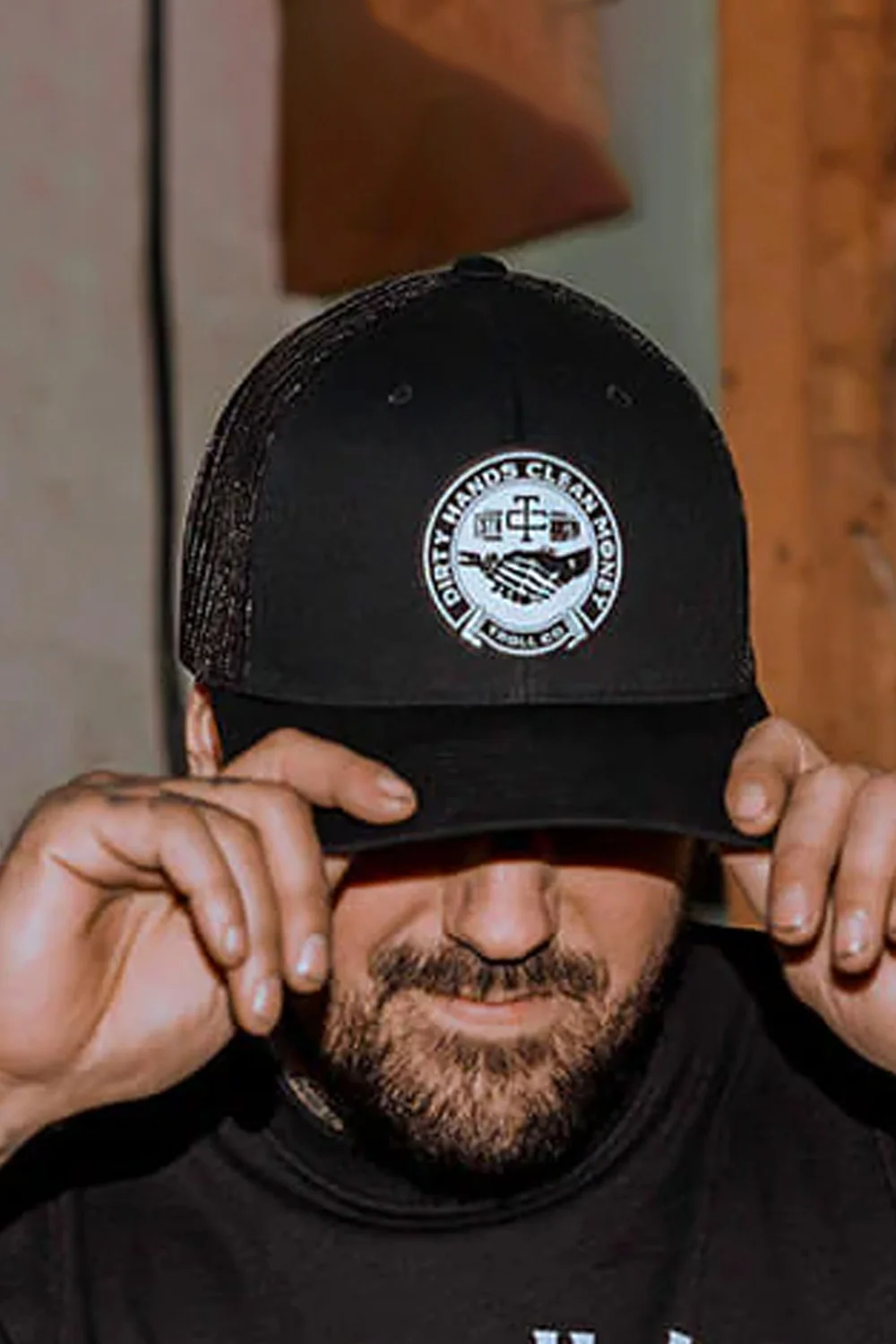 Troll Co. Haggler Curved Brim Trucker Hat for Men in Black | TC1239-BLACK - Image 2