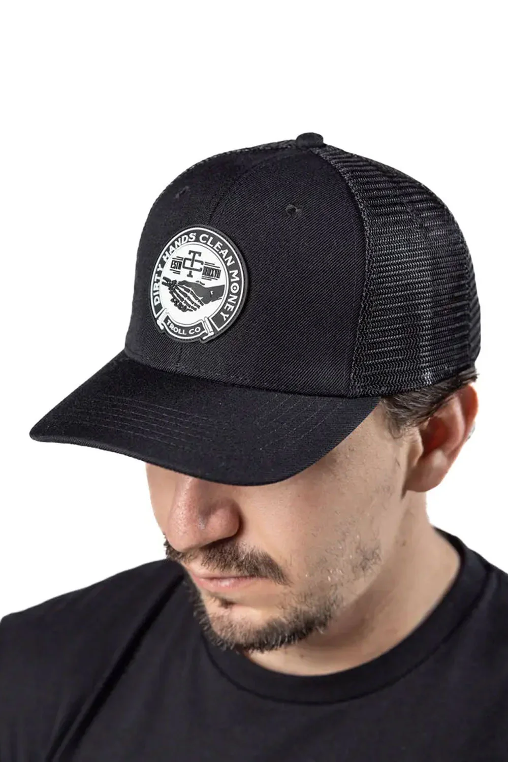 Troll Co. Haggler Curved Brim Trucker Hat for Men in Black | TC1239-BLACK - Image 3