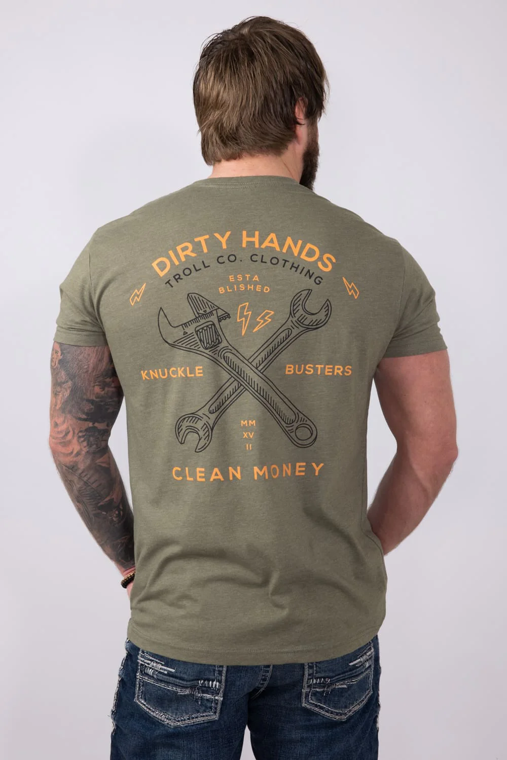 Troll Co Twisting Wrenches T-Shirt for Men in Green | TC1588-MILGRN - Image 2