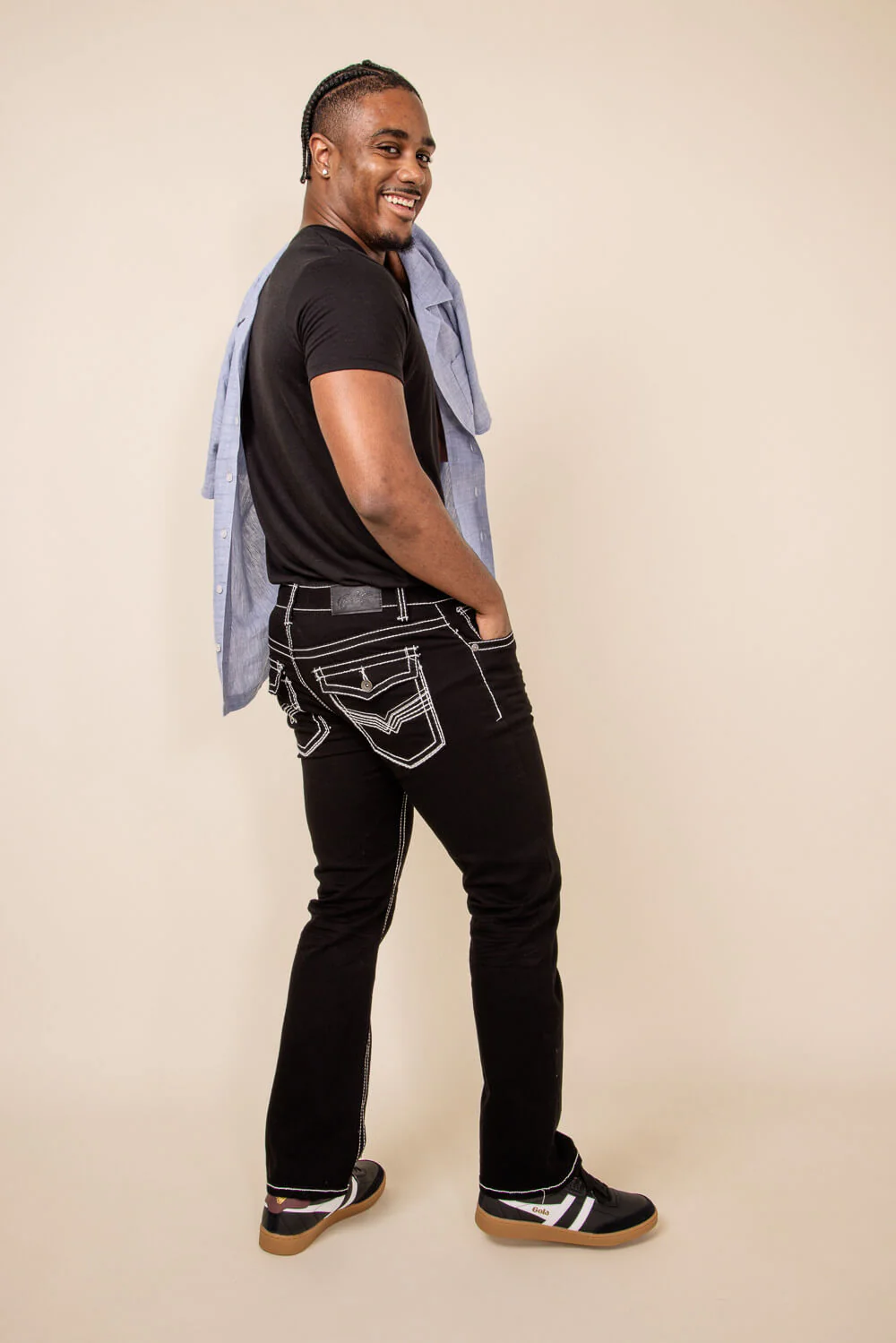 True Luck Wolf Bootcut Jeans for Men in Black | TL22031410-BLACK - Image 3