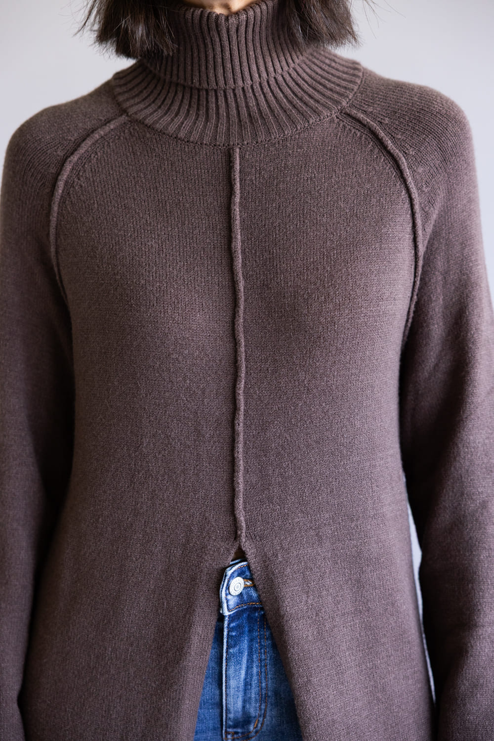 Turtleneck Tunic Sweater for Women in Brown | MD4063-BROWN - Image 2