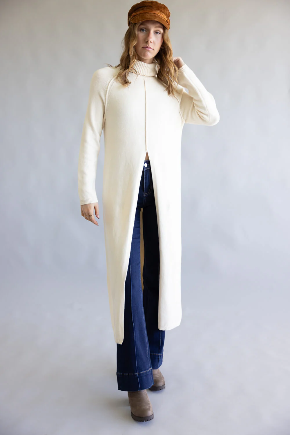 Turtleneck Tunic Sweater for Women in Ecru | MD4063-ECRU - Image 3