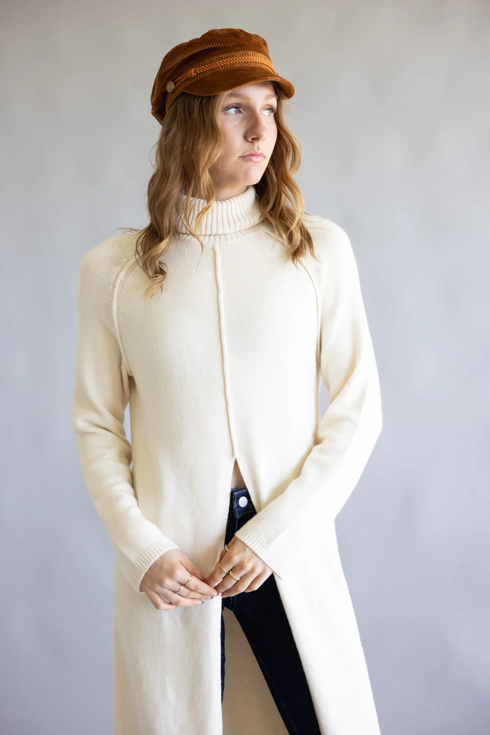 Turtleneck Tunic Sweater for Women in Ecru | MD4063-ECRU - Image 4