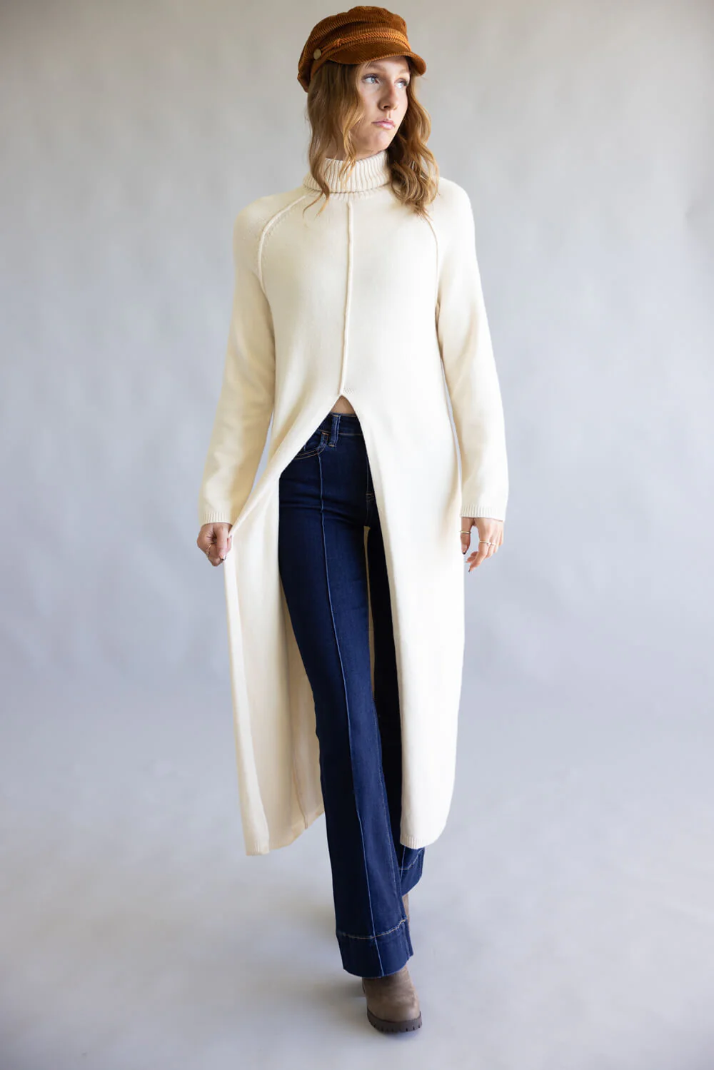Turtleneck Tunic Sweater for Women in Ecru | MD4063-ECRU - Image 5