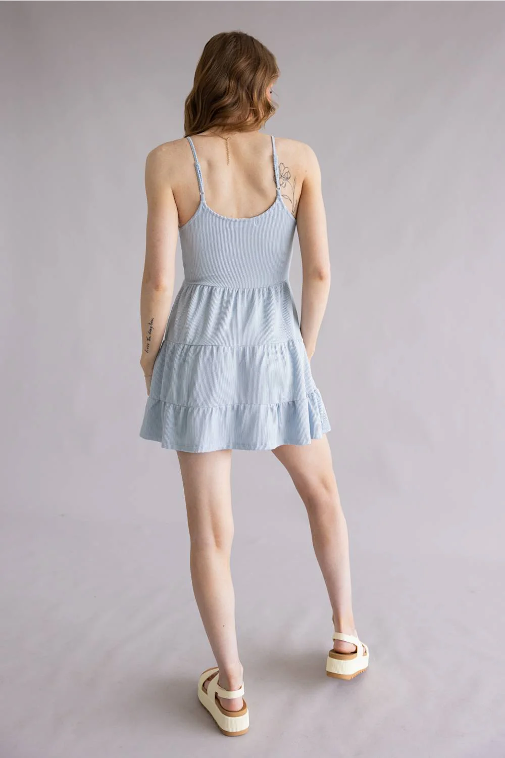 Twist Front Ribbed Dress for Women in Coastal Blue | B11377-COASTALBLUE - Image 3