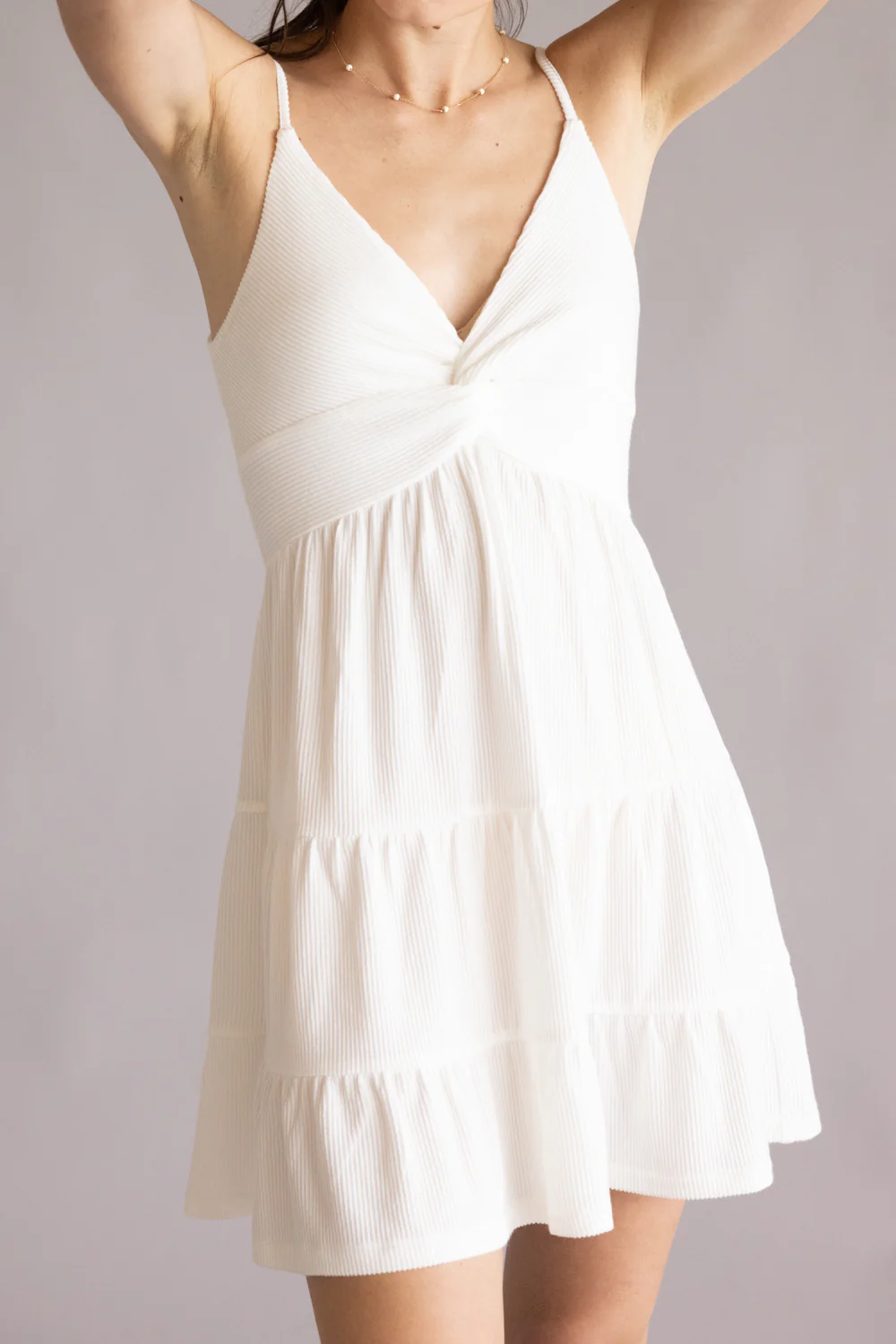 Twist Front Ribbed Dress for Women in White | B11377-WHT - Image 2