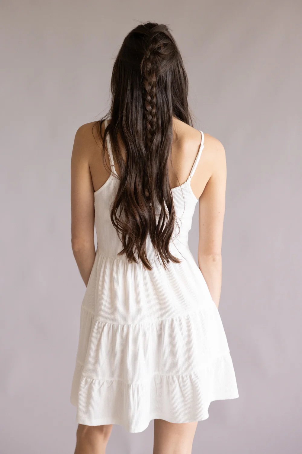 Twist Front Ribbed Dress for Women in White | B11377-WHT - Image 4