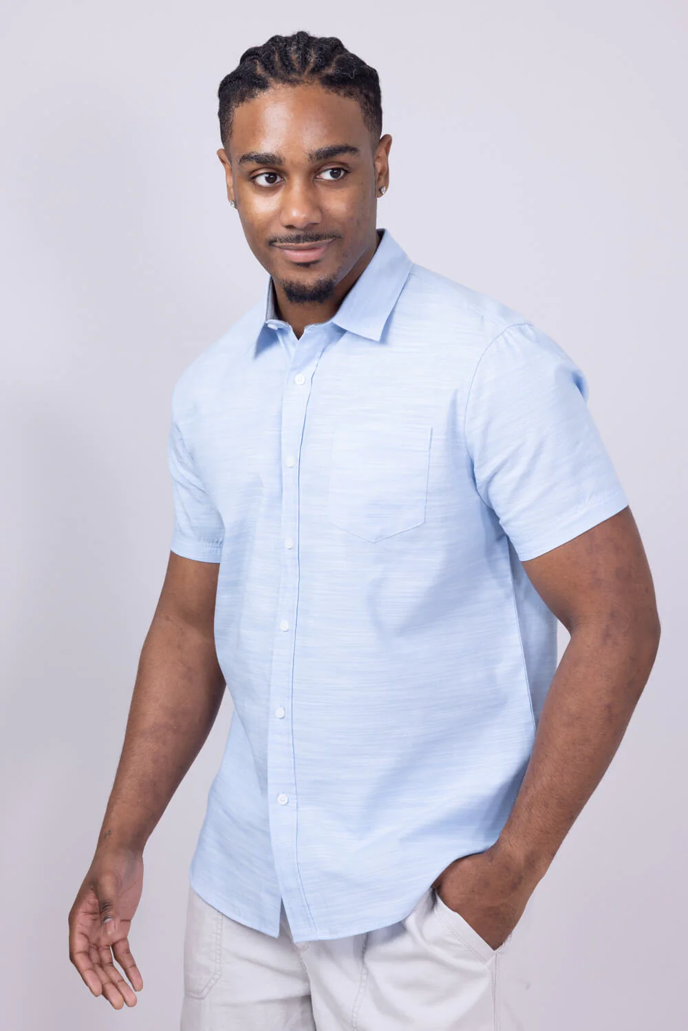 Union Lennox Slub Cotton Button Up Shirt for Men in Blue | H133504-HAMPTONS - Image 3