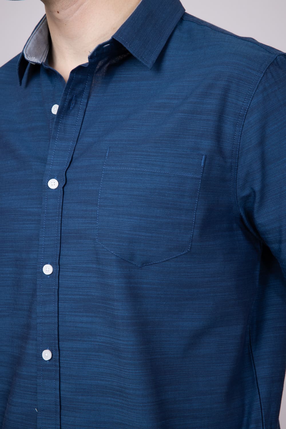 Union Lennox Slub Cotton Button Up Shirt for Men in Dark Blue | H133504-ALKALINE - Image 3