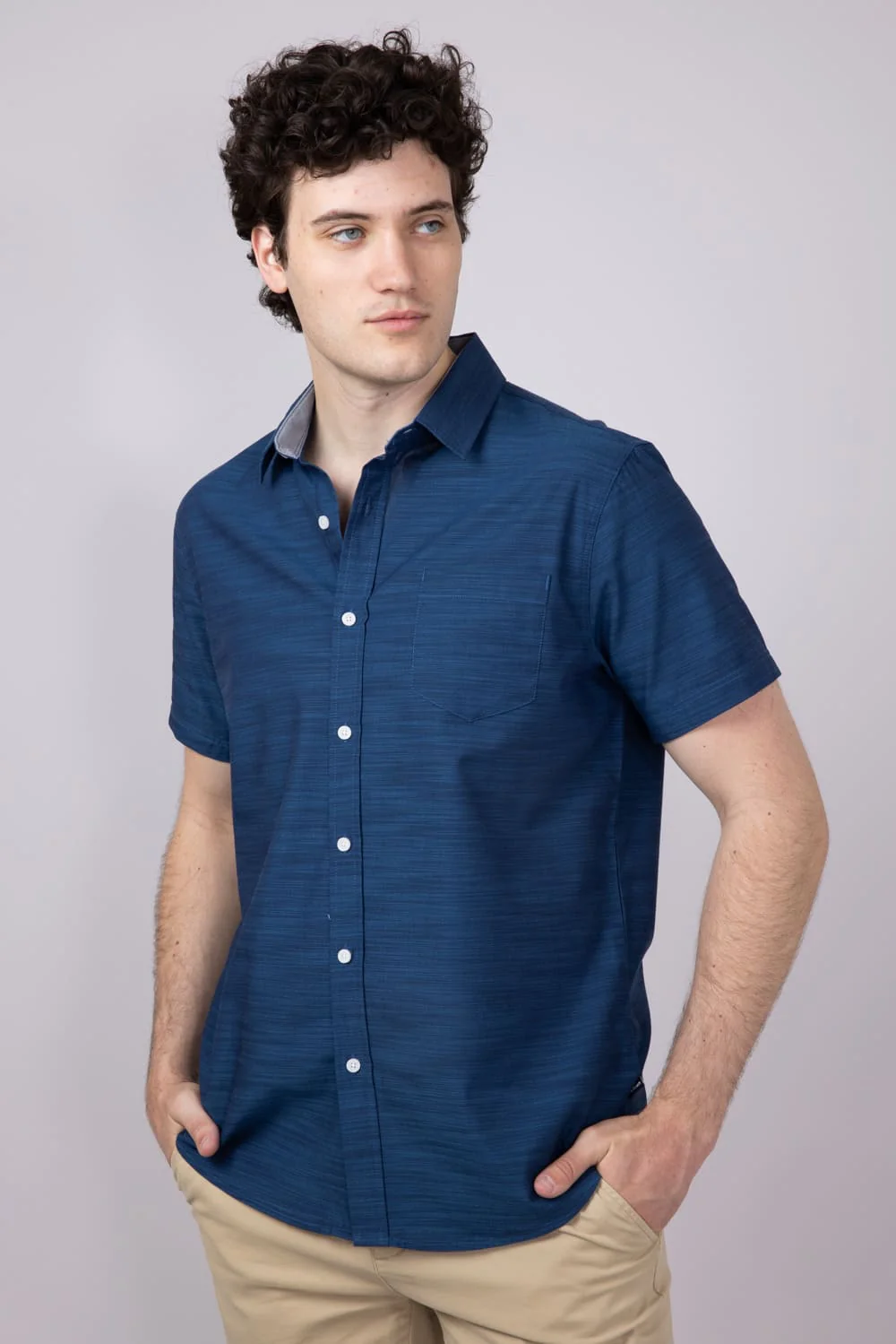 Union Lennox Slub Cotton Button Up Shirt for Men in Dark Blue | H133504-ALKALINE - Image 4
