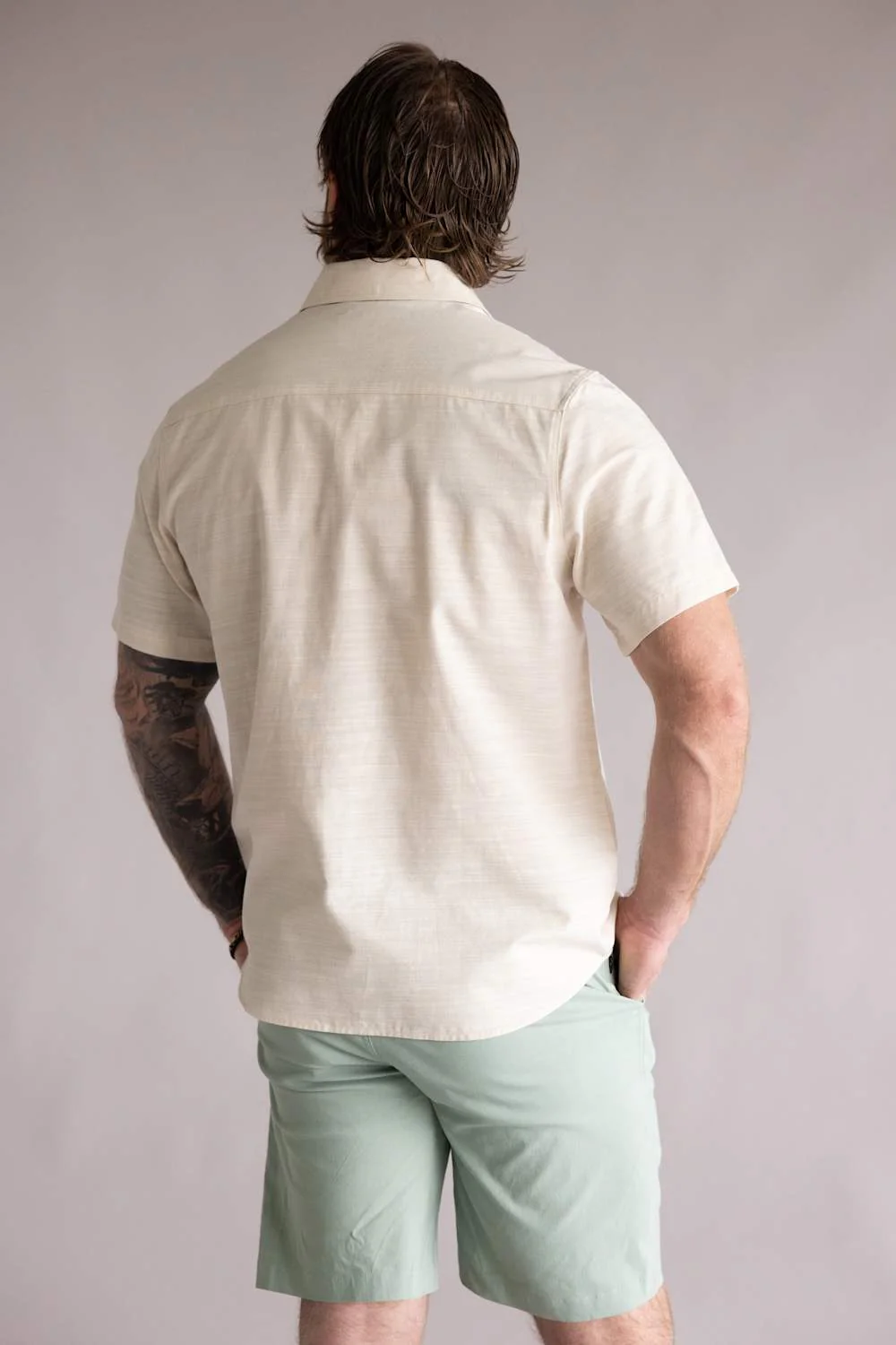 Union Lennox Slub Cotton Button Up Shirt for Men in Sand | H133504-SAND - Image 3