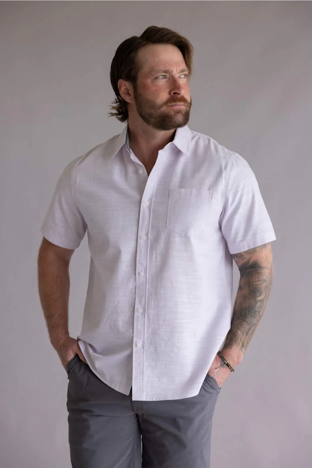 Union Lennox Slub Cotton Button Up Shirt for Men in Thistle | H133504-THISTLE - Image 2
