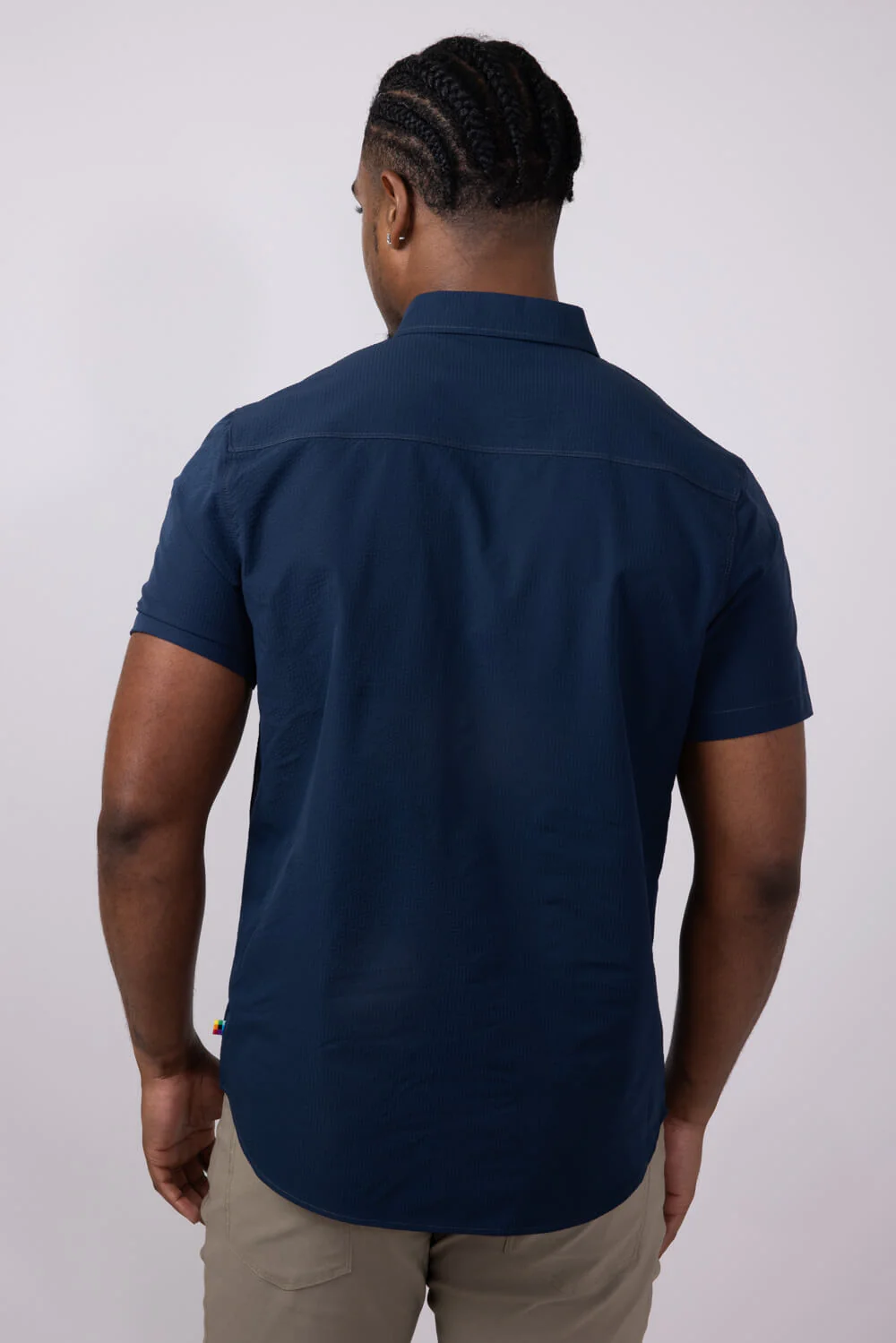Union Poly Seersucker Button Up Shirt for Men in Navy Blue | Y13A93K-NOCTURNE - Image 2