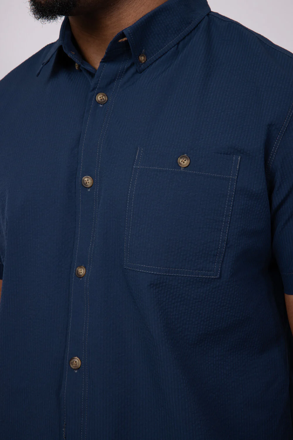 Union Poly Seersucker Button Up Shirt for Men in Navy Blue | Y13A93K-NOCTURNE - Image 3