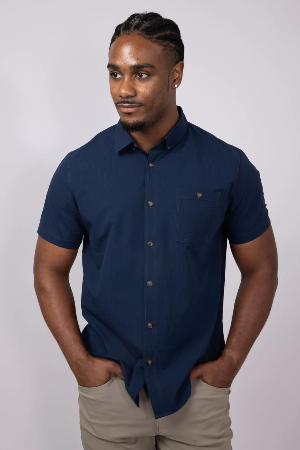 Union Poly Seersucker Button Up Shirt for Men in Navy Blue | Y13A93K-NOCTURNE - Image 4
