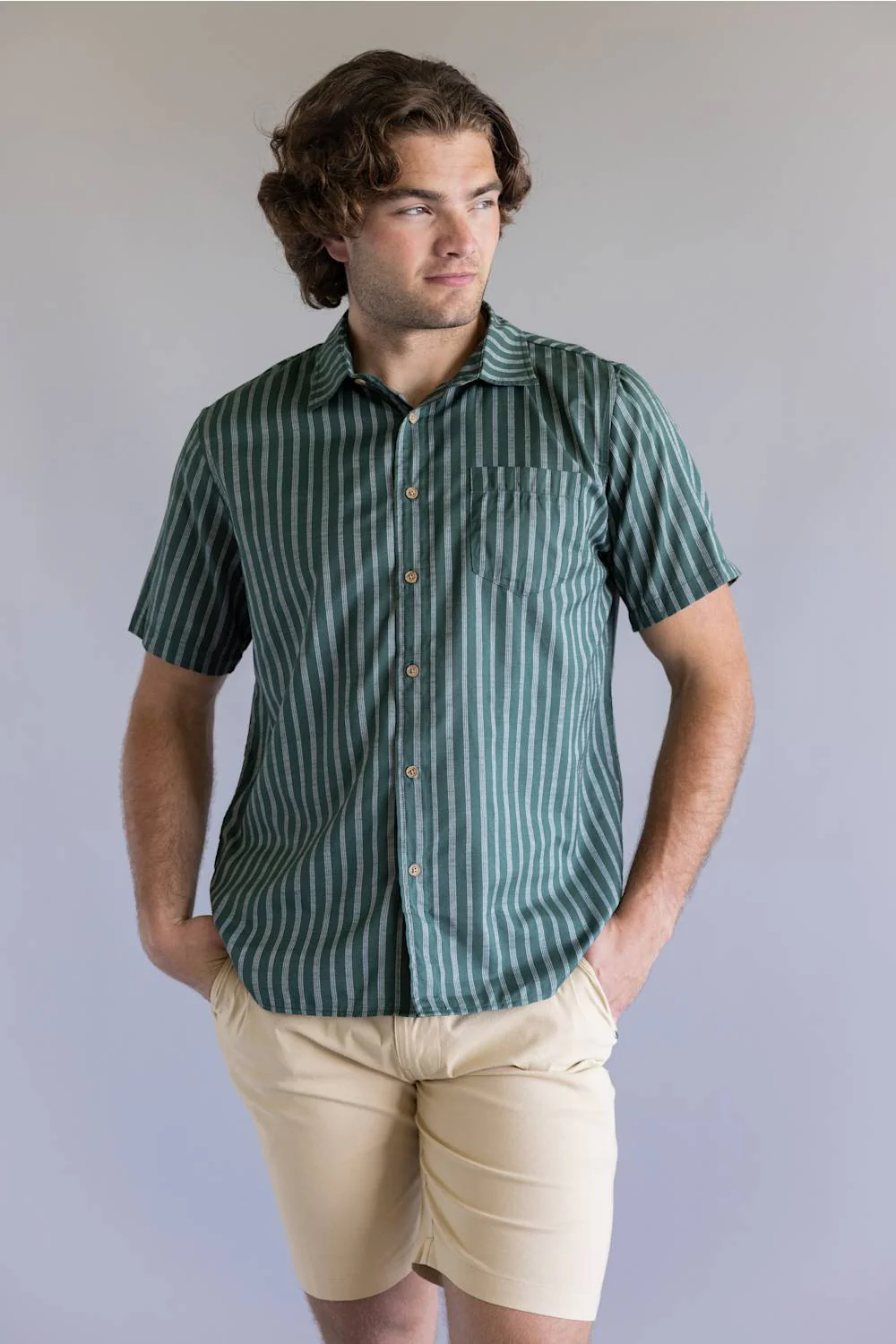 Union Venice Printed Rayon Button Up Shirt for Men in Eucalyptus | H13B0M7-EUCALYPTUS - Image 3