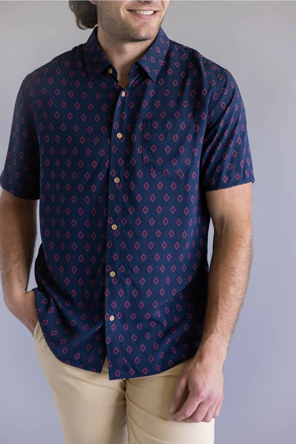 Union Venice Printed Rayon Button Up Shirt for Men in Nocturine | H13189U-NOCTURINE - Image 2