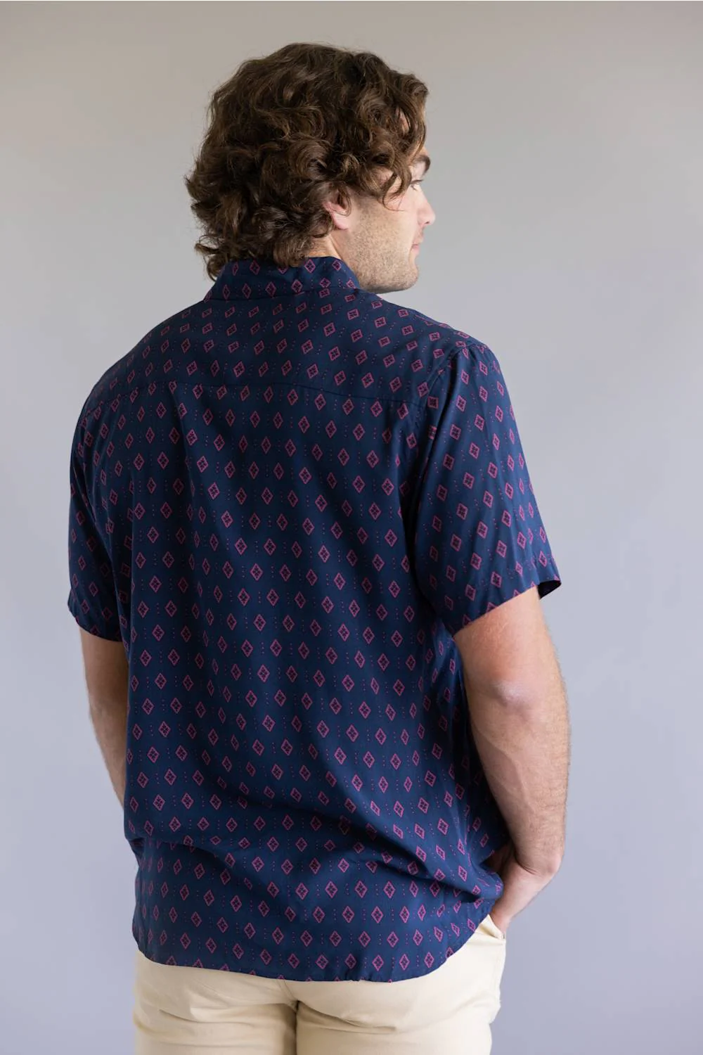 Union Venice Printed Rayon Button Up Shirt for Men in Nocturine | H13189U-NOCTURINE - Image 3