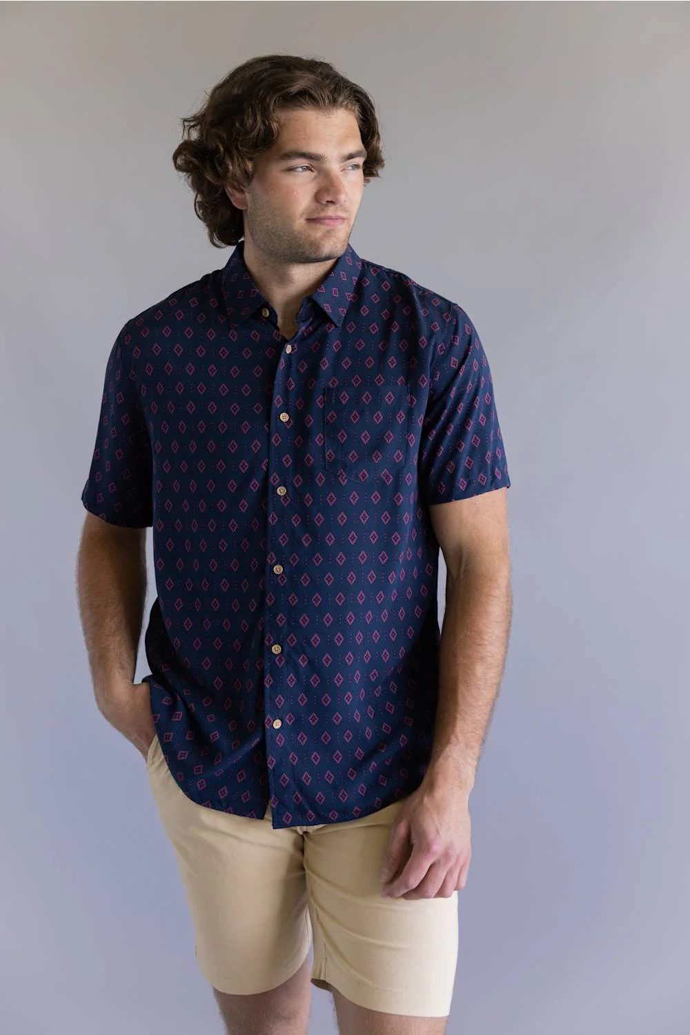 Union Venice Printed Rayon Button Up Shirt for Men in Nocturine | H13189U-NOCTURINE - Image 4