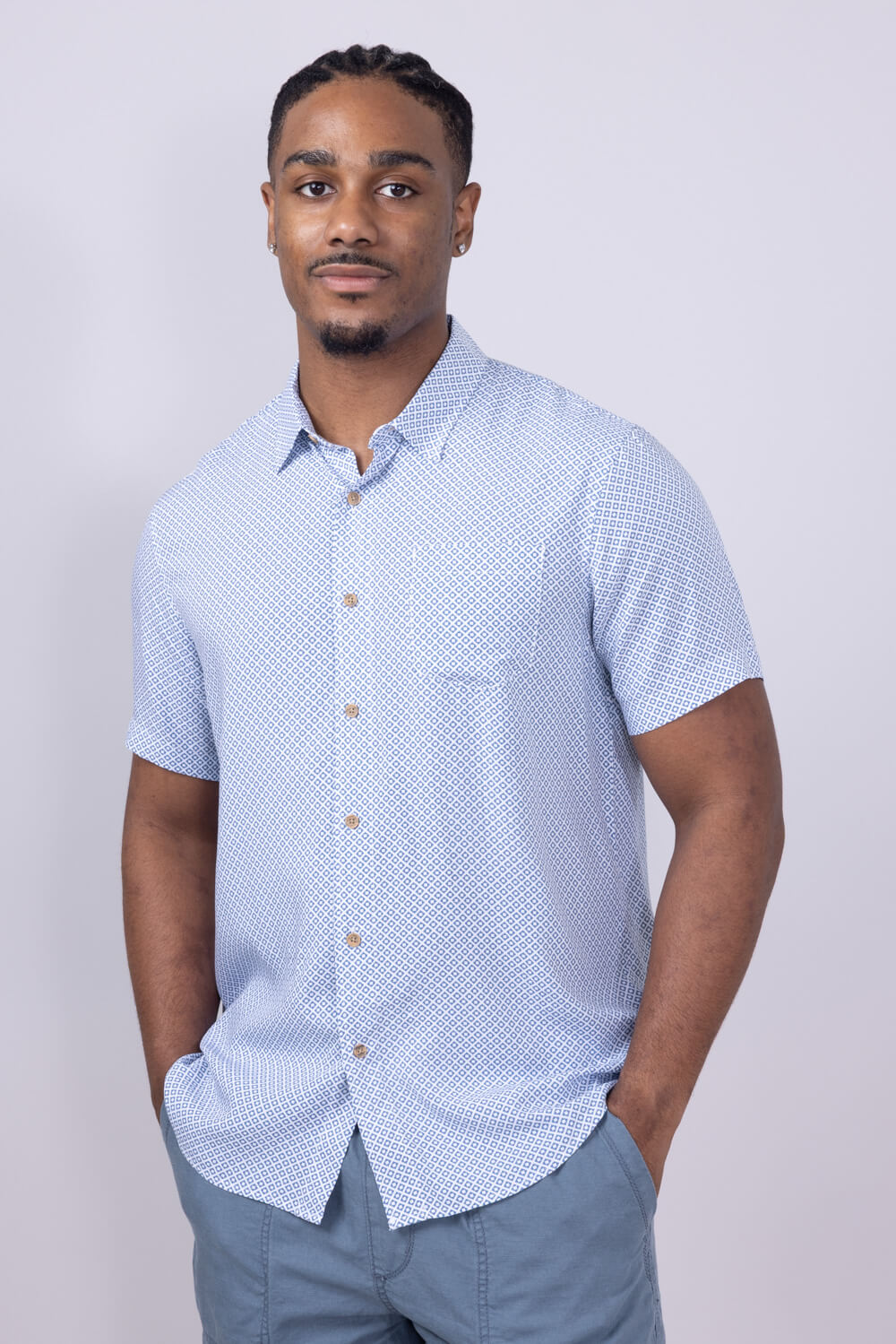 Union Venice Printed Rayon Button Up Shirt for Men in Blue | H13189U-BLUEBEACH - Image 4