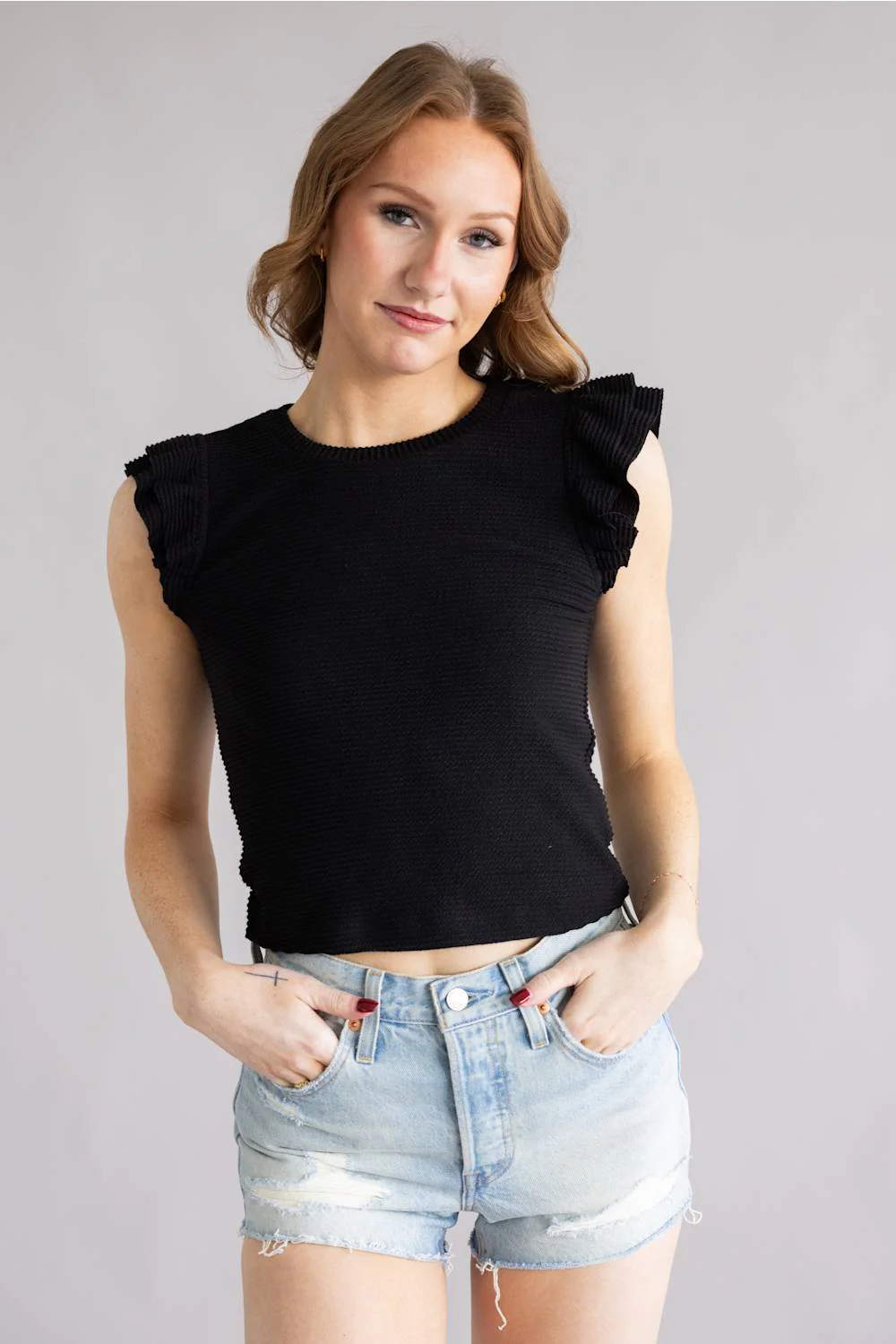 Urban Rib Flutter Sleeve Top for Women - Image 2