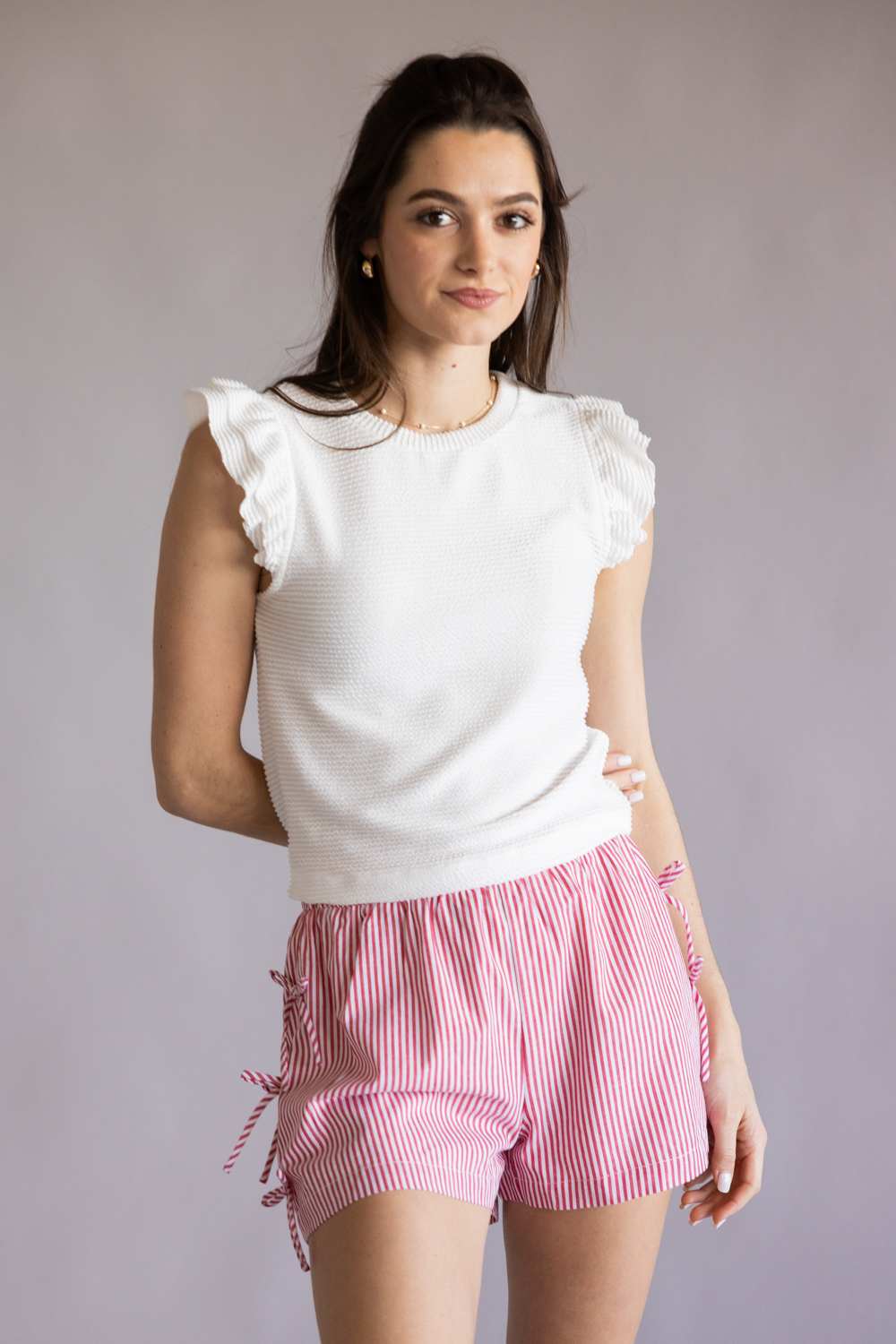 Urban Rib Flutter Sleeve Top for Women in White | MTL825-URB-OFFWHITE - Image 2