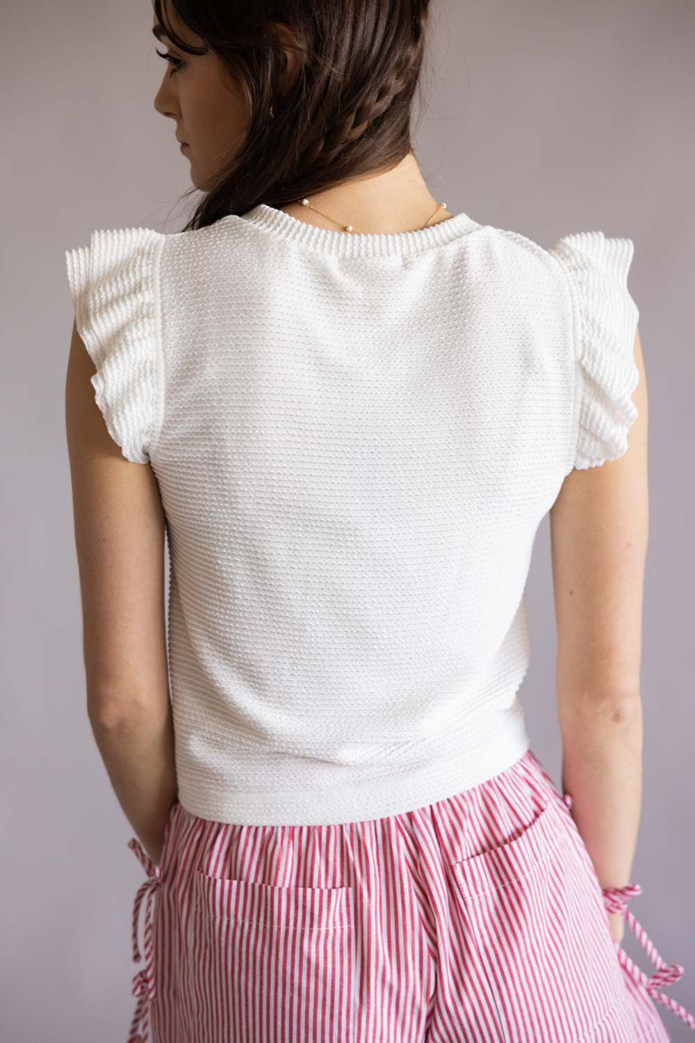 Urban Rib Flutter Sleeve Top for Women in White | MTL825-URB-OFFWHITE - Image 5
